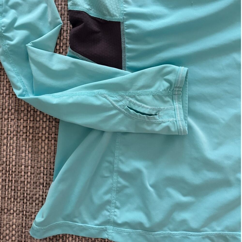 LULULEMON Run Sun Blocker Ruched Pullover Long Sleeve Top Tee Turquoise Navy 8 - Picture 4 of 6
